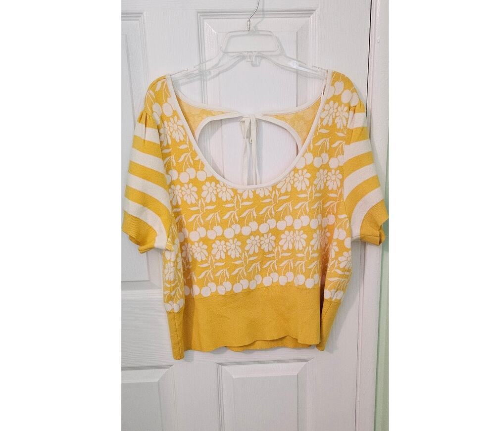 Anthropologie Maeve Trixie Puff Sleeve Scoop Neck Tie Back Sweater Tee 3X